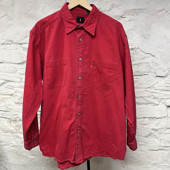 Levis Red Tab Shirt Faded Red Denim Jean Metal Button Vintage 90s Y2K Large - Picture 1 of 7